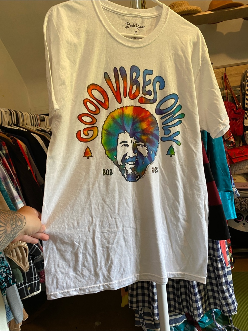Bob Ross Men’s White 'Good Vibes Only' Tie-Dye Graphic Tee